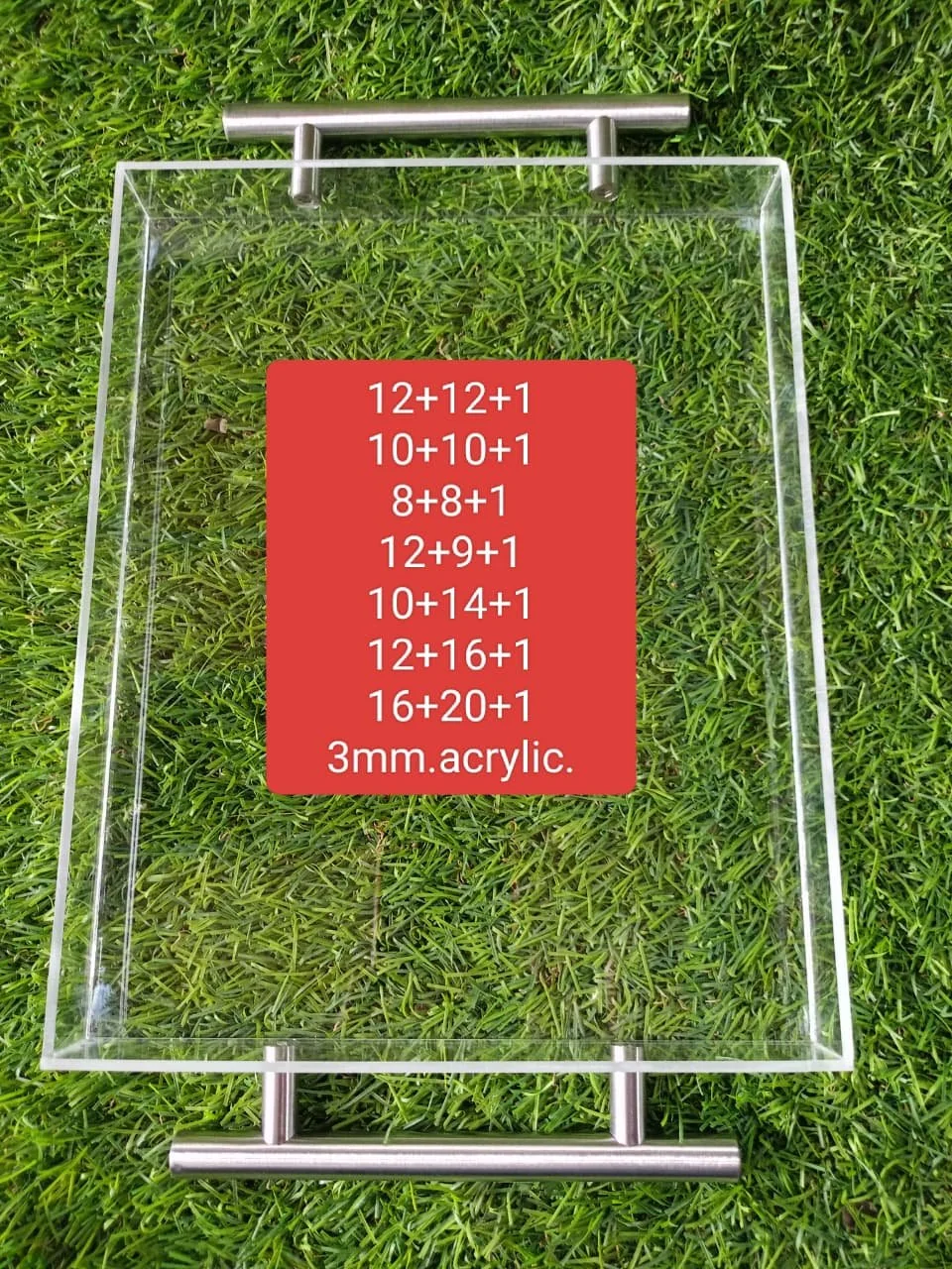 3 mm acrylic tray with handle size 12x9x1